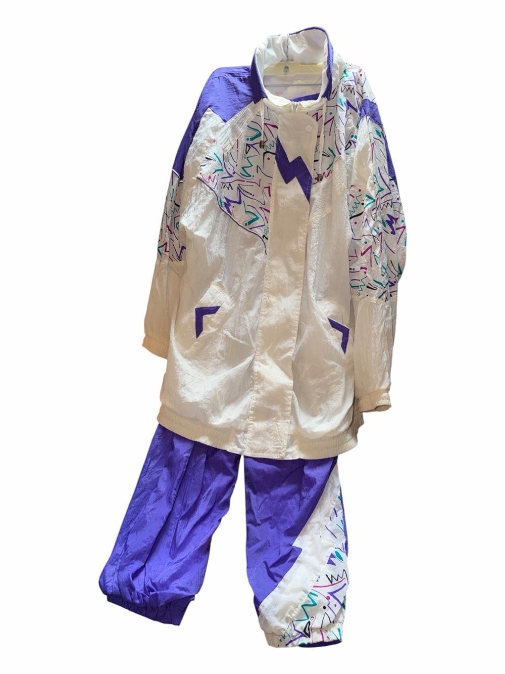 Source Unknown White and Purple Retro Track Jacket and Joggers Set